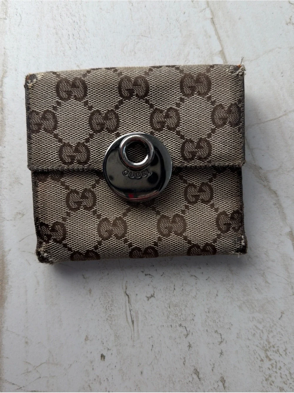 Gucci Brown & Beige Monogram Canvas Snap Card Holder